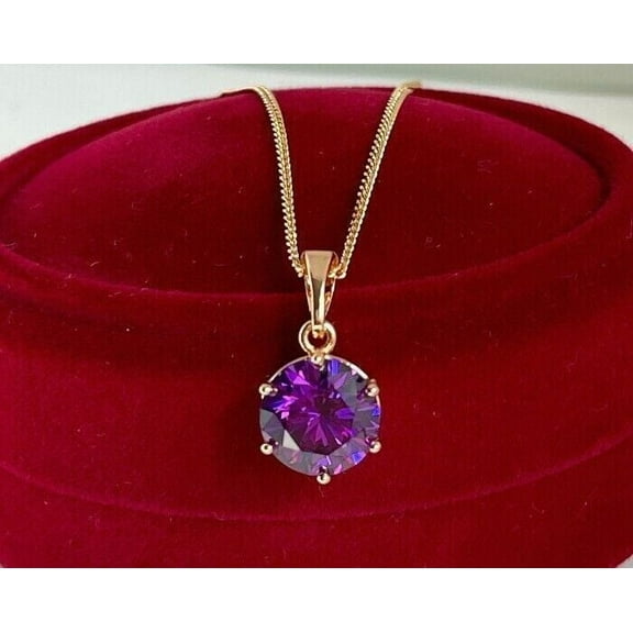 Divine Creation 2.20 Ctw Round Cut Simulated Purple Amethyst Womens Pendant 14K Rose Gold Plated For Womens 925 Sterling Silver