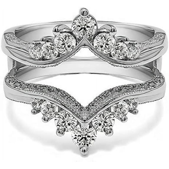 Divine Creation 2.28 Ct Round Cut White Diamond Engagement Christmas Thanksgiving Enhancer Guard Wrap Ring 14K White Gold Plated 925 Sterling Silver For Women's -5.5