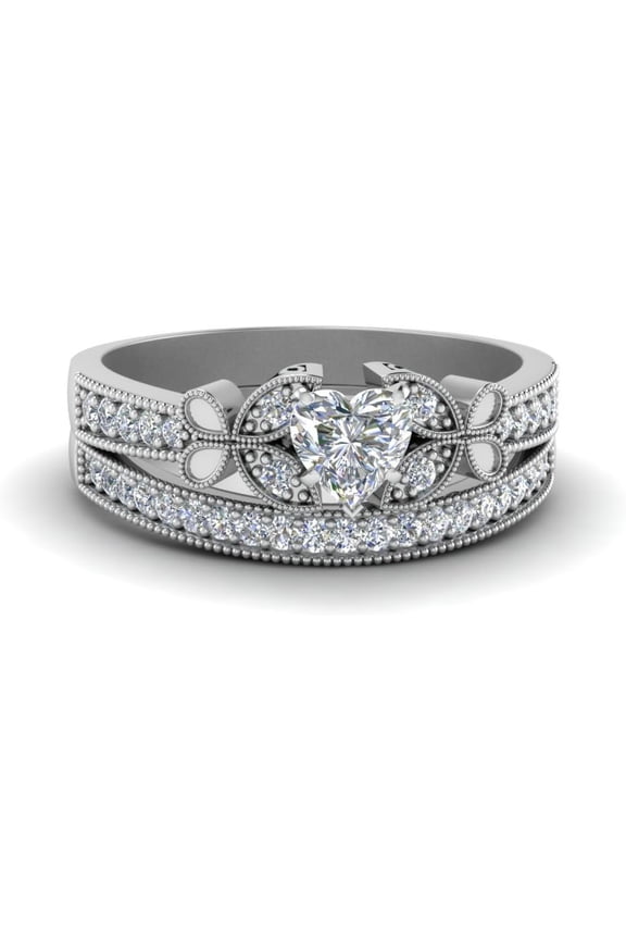 Divine Creation 2.30 Ct Heart Cut White Diamond Wedding Engagement Thanksgiving Christmas Bridal Ring Set 14K White Gold Plated 925 Sterling Silver For Women's -10