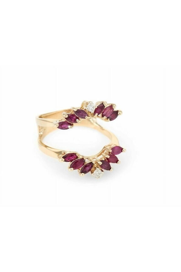 Divine Creation 2.30 Ct Marquise Cut Red Ruby Wedding Engagement Enhancer Guard Wrap Ring 925 Sterling Silver For Women's 14K Yellow Gold Plated -5.5