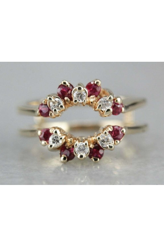 Divine Creation 2.30 Ct Round Cut Red Ruby Wedding Engagement Enhancer Guard Wrap Ring 925 Sterling Silver 14K Yellow Gold Plated For Women's -8