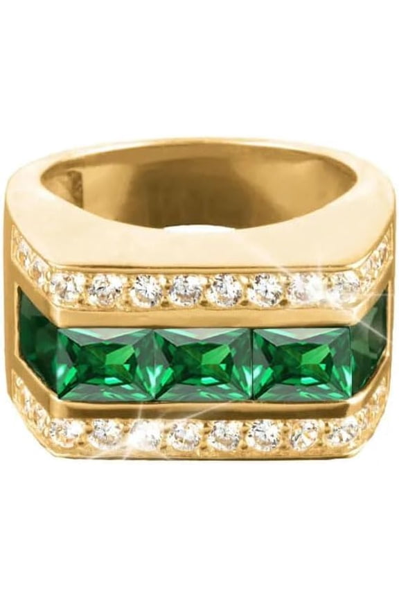 Divine Creation 2.50 Ct Princess Cut Green Emerald Wedding Engagement Ring 925 Sterling Silver 14K White Gold Plated For Mens -5