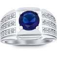 thumbnail image 1 of Divine Creation 2.50 Ct Round Cut Blue Sapphire Wedding Engagement Ring 925 Sterling Silver 14K White Gold Plated For Mens -6, 1 of 3