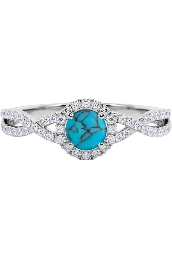 Divine Creation 2.50 Ct Round Cut Turquoise Wedding Engagement Ring 925 Sterling Silver 14K White Gold Plated For Women's -9.5