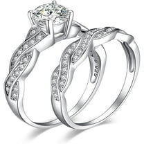Divine Creation 2.50 Ct Round Cut White Diamond Engagement Wedding Thanksgiving Christmas Bridal Ring Set 14K White Gold Plated 925 Sterling Silver For Women's -4.5