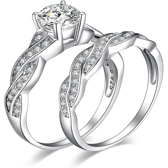 Divine Creation 2.50 Ct Round Cut White Diamond Engagement Wedding Thanksgiving Christmas Bridal Ring Set 14K White Gold Plated 925 Sterling Silver For Women's -4.5