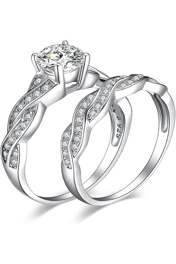 Divine Creation 2.50 Ct Round Cut White Diamond Engagement Wedding Thanksgiving Christmas Bridal Ring Set 14K White Gold Plated 925 Sterling Silver For Women's -7