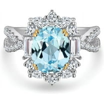 Divine Creation 2.60 Ct Oval Cut Aquamarine Wedding Engagement Thanksgiving Christmas Halo Ring 14K White Gold Plated 925 Sterling Silver For Women's -5.5