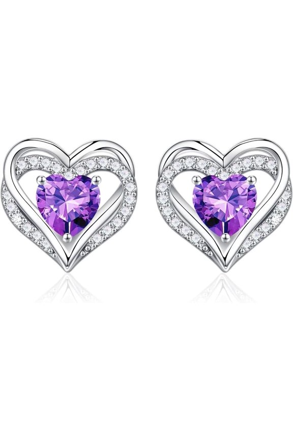 Divine Creation 2.70Ct Heart Cut Purple Amethyst Pretty Push Back Stud Earrings 14K White Gold Plated 925 Sterling Silver