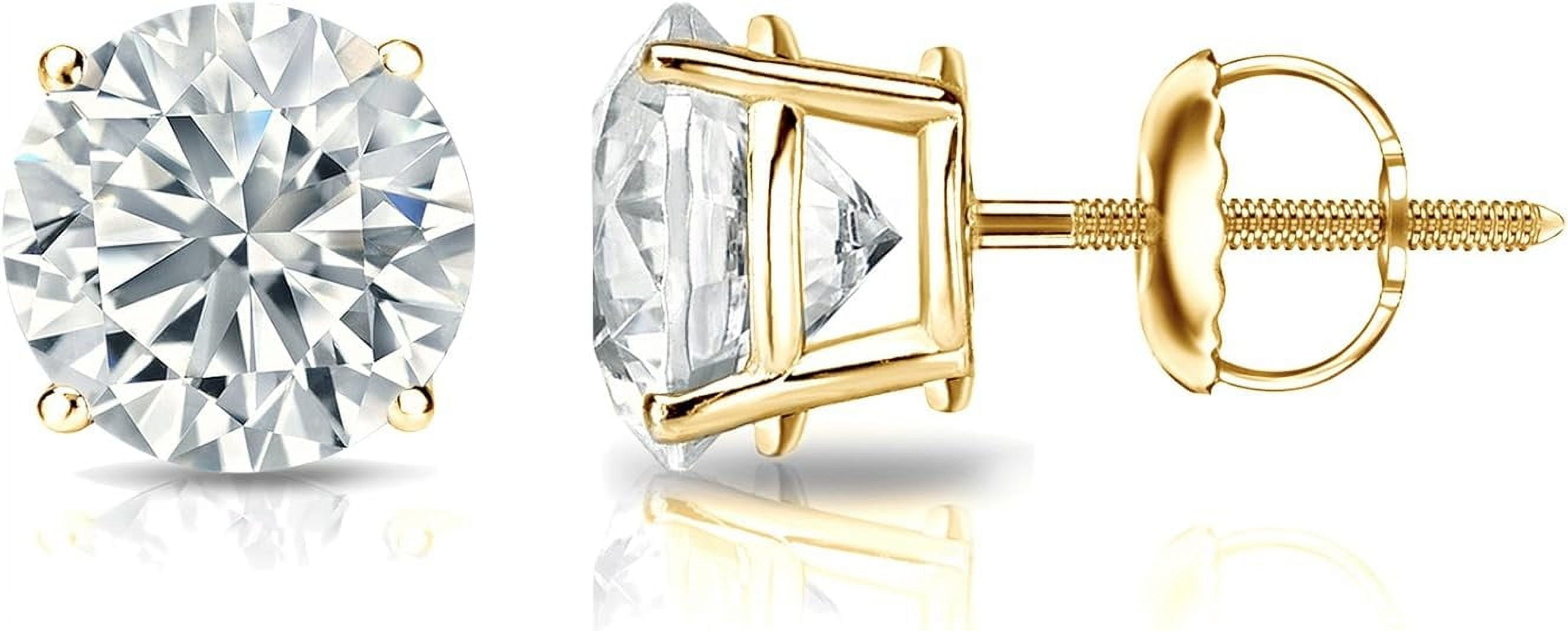 Divine Creation 2 Ct Ct Round Cut White Diamond 4 Prong Screw Back Womens Stud Earring 14K Yellow Gold Plated 925 Sterling Silver