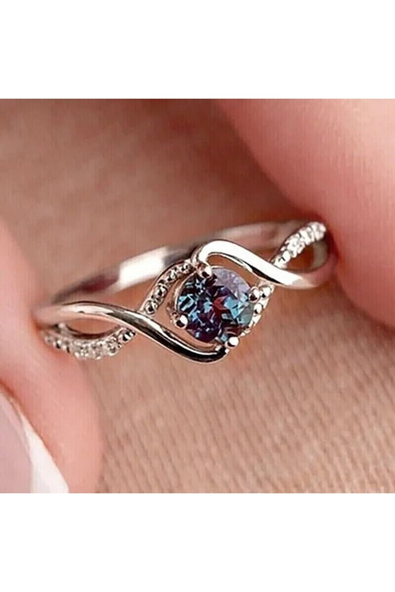 Divine Creation 2 Ct Round Cut Alexandrite Wedding Engagement 14K White Gold Plated 925 Sterling Silver For Women's -6.5