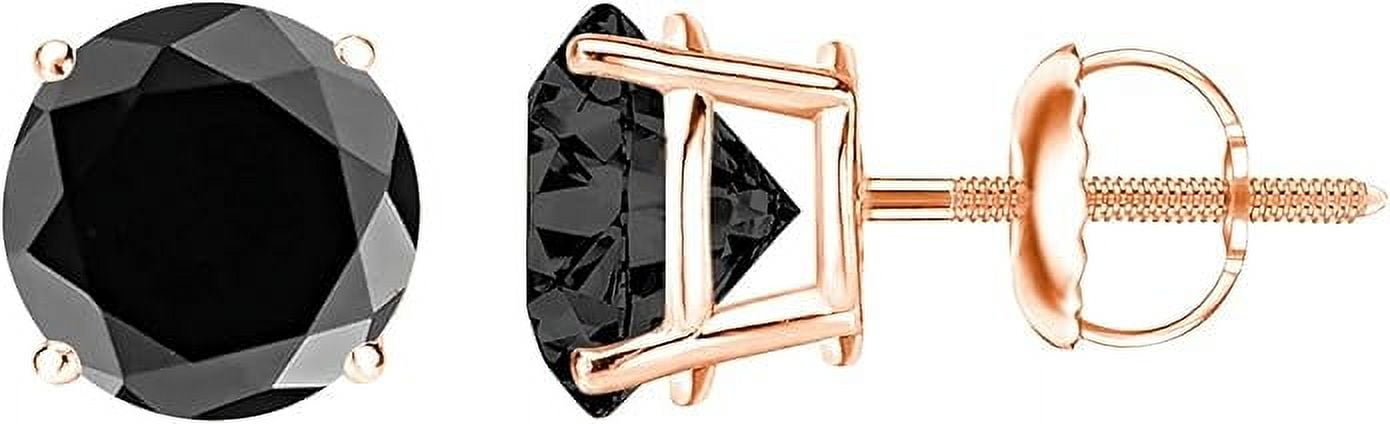 Divine Creation 2 Ct Round Cut Black Diamond 4 Prong Screw Back Womens Stud Earring 14K Rose Gold Plated 925 Sterling Silver