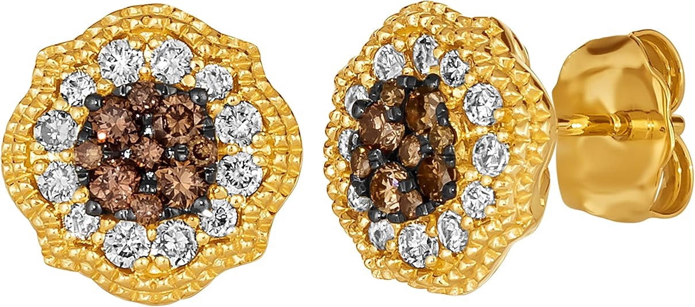 Divine Creation 2 Ct Round Cut Brown Diamond Cluster Push Back Womens Stud Earring 14K Yellow Gold Plated 925 Sterling Silver