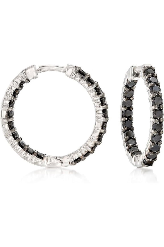 Divine Creation 2 Ct Round Cut Simulated Black Diamond Hoop Earrings For Women's 14K White Gold Plated 925 Sterling Silver