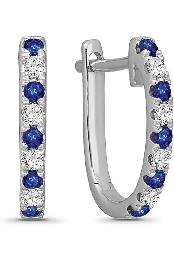 Divine Creation 2 Ct Round Cut Simulated Blue Sapphire Hoop Earrings For Women's 14K White Gold Plated 925 Sterling Silver
