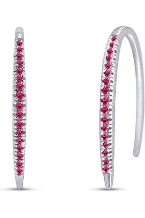 Divine Creation 2 Ct Round Cut Simulated Red Ruby Bar Hoop Earrings For Women's 14K White Gold Plated 925 Sterling Silver