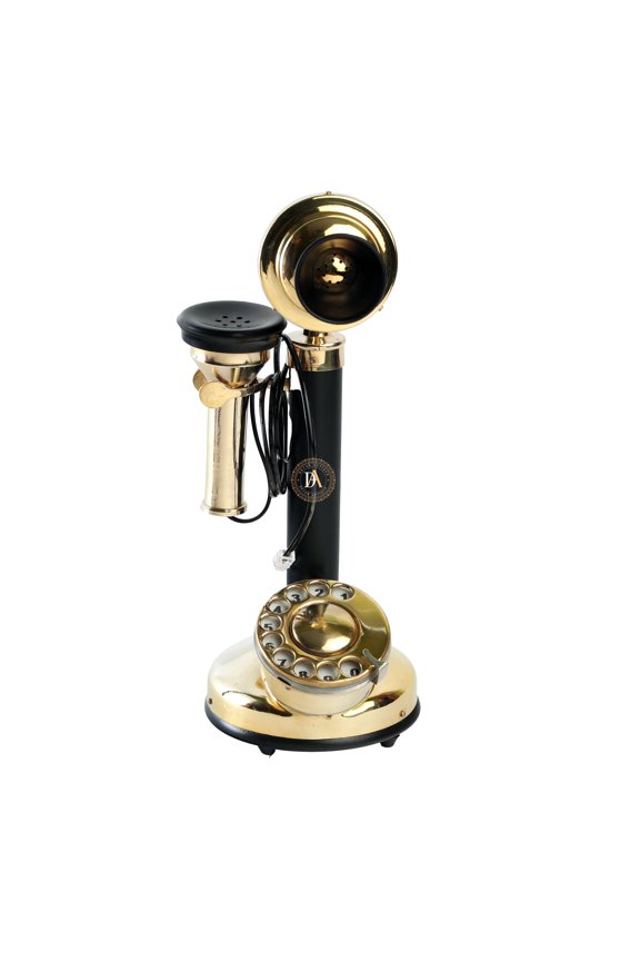 Decorative Antique Brass Vintage Retro Landine Candlestick Telephone Table Top Home Decor Brass Black 15 Inchs