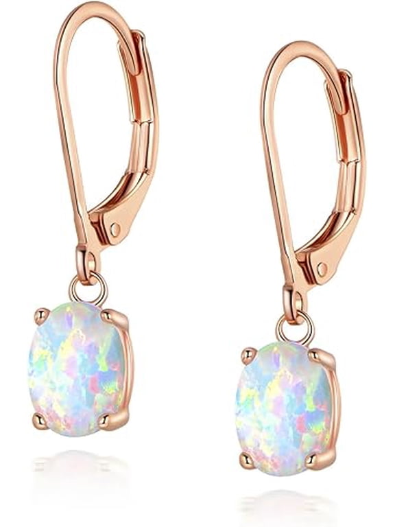 Divine Creation 2Ct Oval Cut Fire Opal Drop & Dangle Earrings 14K Rose Gold Finish 925 Sterling Silver