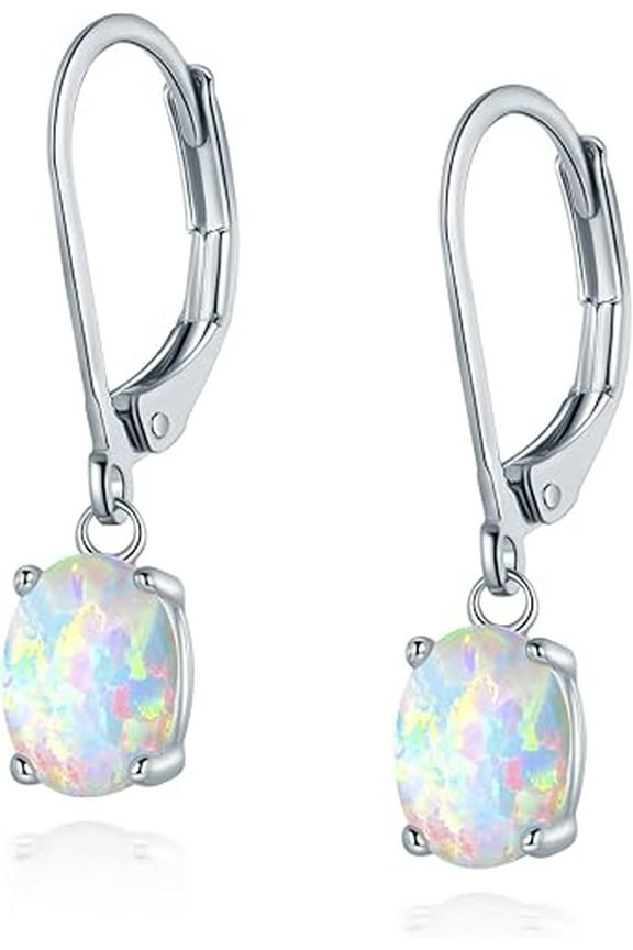 Divine Creation 2Ct Oval Cut Fire Opal Drop & Dangle Earrings 14K White Gold Finish 925 Sterling Silver