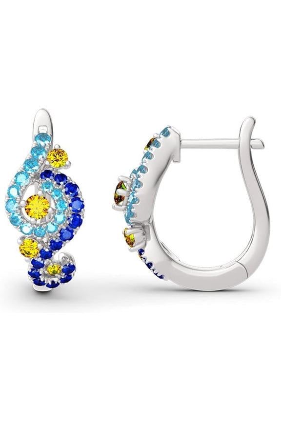 Divine Creation 2Ct Round Cut Blue Sapphire Stunning Lever Back Hoop Earrings 14K White Gold Plated For Womens 925 Sterling Silver
