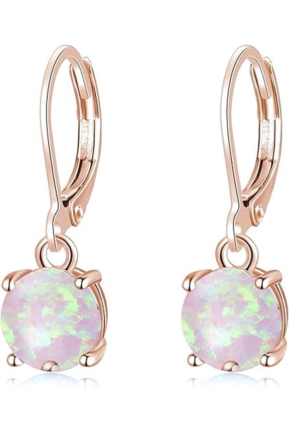 Divine Creation 2Ct Round Cut Fire Opal Drop & Dangle Earrings 14K Rose Gold Finish 925 Sterling Silver
