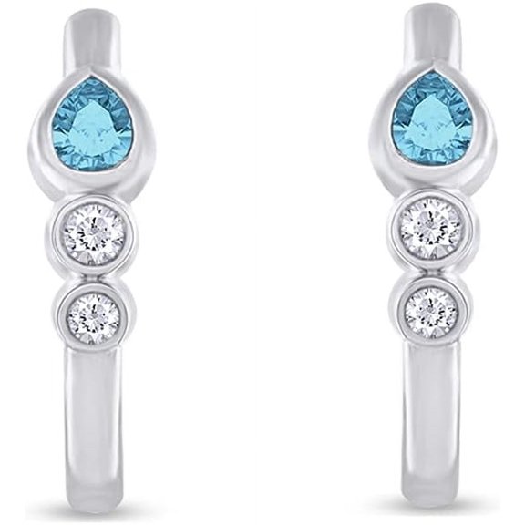 Divine Creation 925 Sterling Silver 1.00 Ct Pear Cut aquamarine Push Back Hoop Earring's 14K White Gold Plated For Women's