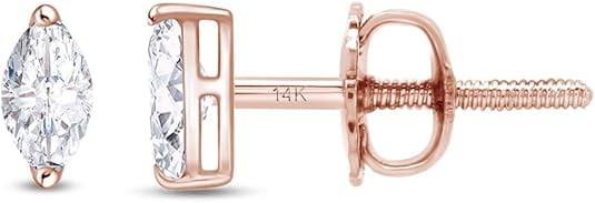 Divine Creation 925 Sterling Silver 1.10 Ct Marquise Cut White Diamond Screw Back Stud Earring's For Women's 14K Rose Gold Plated