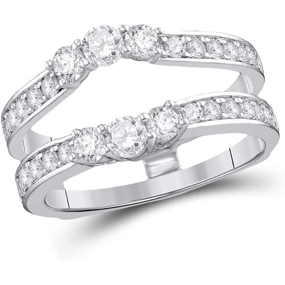 Divine Creation 925 Sterling Silver 1.25 Ct Round Cut White Diamond Wedding Three Stone Wrap Guard Enhancer Ring 14K White Gold Plated For Women's -10