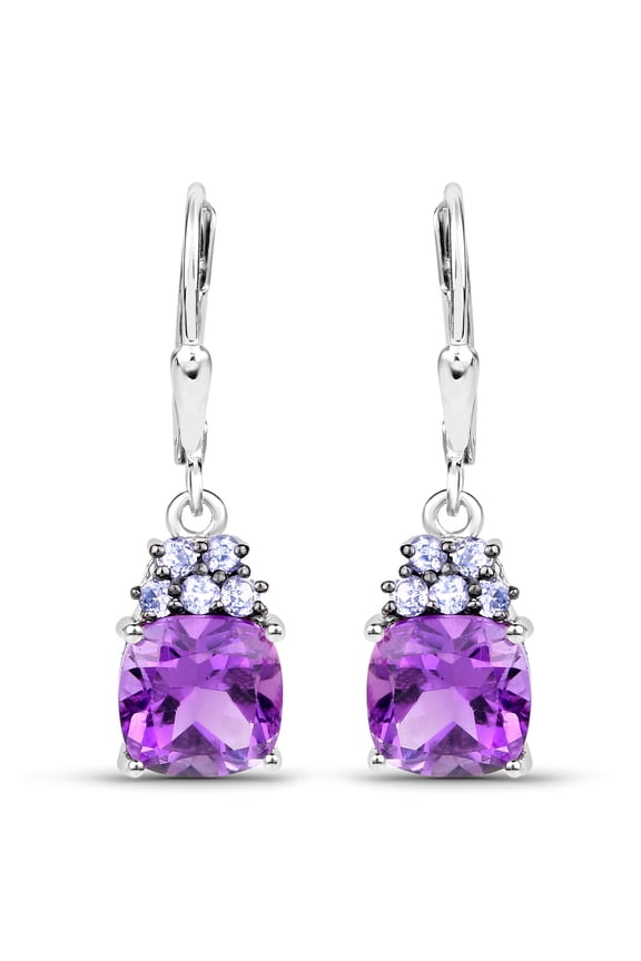 925 Sterling Silver 1.40 Ct Cushion Cut Simulated Tanzanite Lever Back Earrings for Women - Divine Creations