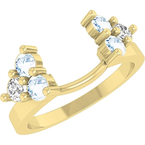 Divine Creation 925 Sterling Silver 1.40 Ct Round Cut Aquamarine Wedding Engagement Enhancer Guard Wrap Ring 14K Yellow Gold Plated For Women's -4.5