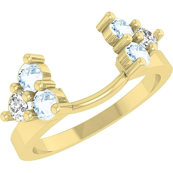 Divine Creation 925 Sterling Silver 1.40 Ct Round Cut Aquamarine Wedding Engagement Enhancer Guard Wrap Ring 14K Yellow Gold Plated For Women's -5