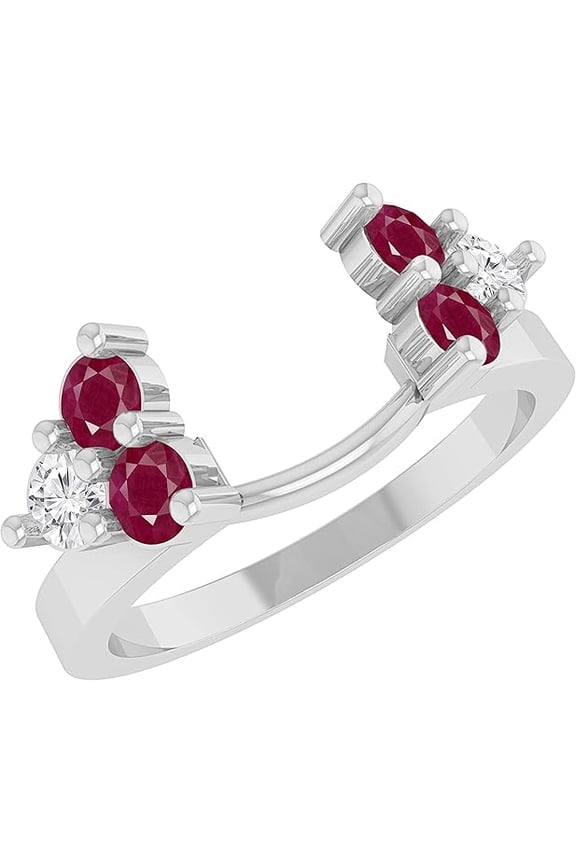 Divine Creation 1.40 Ct Round Cut Red Ruby Wedding Engagement Enhancer Guard Wrap Ring 14K White Gold Plated 925 Sterling Silver For Women's -6.5