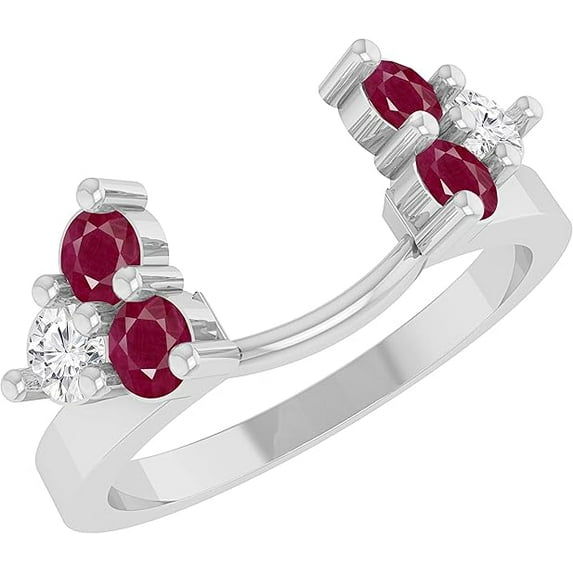 Divine Creation 1.40 Ct Round Cut Red Ruby Wedding Engagement Enhancer Guard Wrap Ring 14K White Gold Plated 925 Sterling Silver For Women's -9