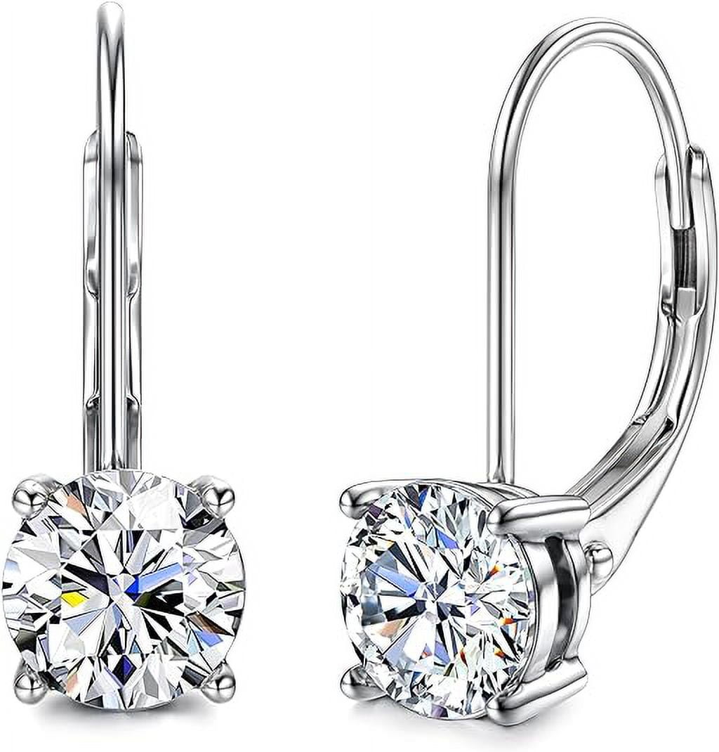 Divine Creation 925 Sterling Silver 1.40 Ct Round Cut White Diamond Lever Back Drop Earring's For Women's 14K White Gold Plated