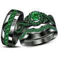 thumbnail image 1 of Divine Creation 925 Sterling Silver 1.60 Ct Round Cut Green Emerald Wedding Engagement Trio Ring Set 14K Black Gold Plated For Unisex -5, 1 of 1