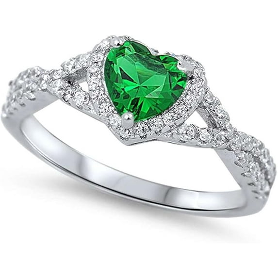 Divine Creation 925 Sterling Silver 1.80 Ct Heart Cut Green Emerald Wedding Engagement Halo Ring 14K White Gold Plated For Women's -5.5