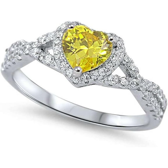 Divine Creation 925 Sterling Silver 1.80 Ct Heart Cut Yellow Citrine Wedding Engagement Halo Ring 14K White Gold Plated For Women's -4