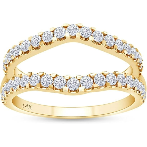 Divine Creation 925 Sterling Silver 1.94 Ct Round Cut White Diamond Engagement Wedding Enhancer Guard Wrap Ring 14K Yellow Gold Plated For Women's -7