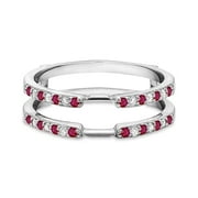 DIVINE CREATIONS Divine Creation 925 Sterling Silver 14K White Gold Plated 1.65 Ct Round Cut Red Ruby & Diamond Wedding Engagement Enhancer Guard Wrap Ring For Women's -6.5