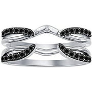 DIVINE CREATIONS Divine Creation 925 Sterling Silver 14K White Gold Plated 1.75 Ct Round Cut Black Diamond Wedding Engagement Enhancer Guard Wrap Ring For Women's -8