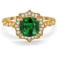 thumbnail image 1 of Divine Creation 925 Sterling Silver 2.00 Ct Cushion Cut Green Emerald Wedding Engagement Halo Ring 14K Yellow Gold Plated For Women's -7, 1 of 3