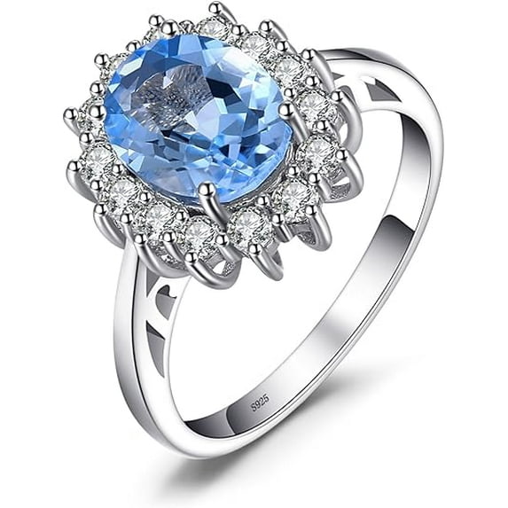 Divine Creation 925 Sterling Silver 2.00 Ct Oval Cut Blue Topaz Wedding Engagement Halo Ring 14K White Gold Plated For Women's -10