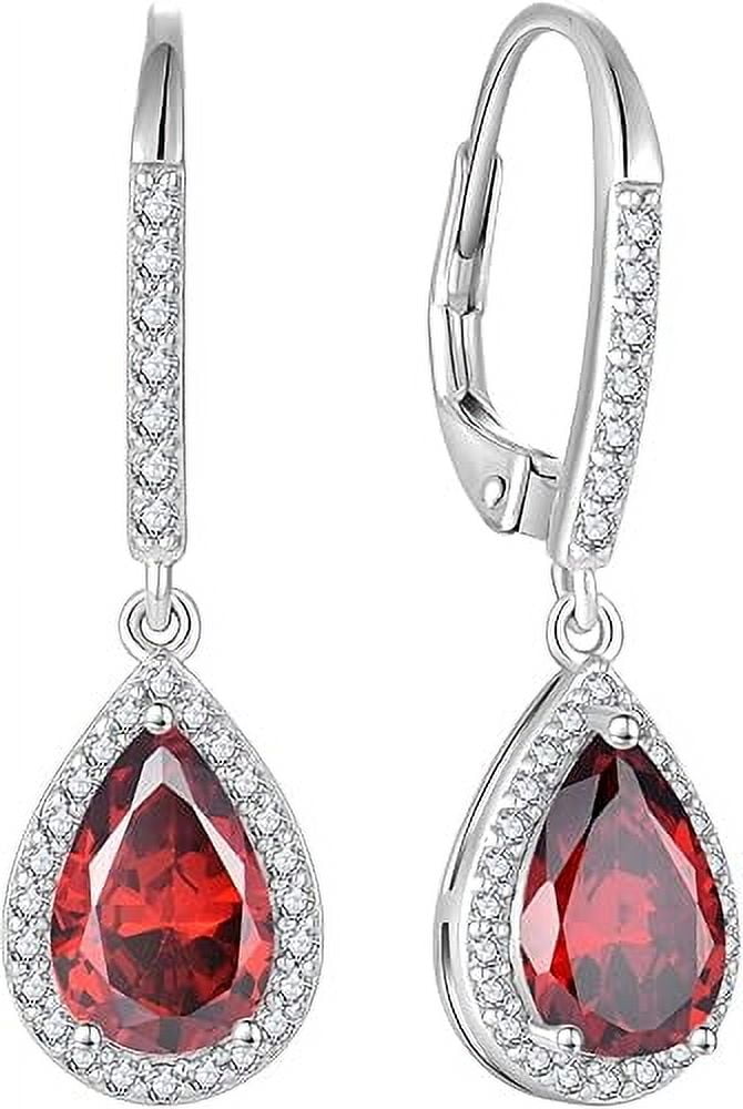 Divine Creation 925 Sterling Silver 2.00 Ct Pear Cut Garnet Lever Back Drop Earring's 14K white Gold Plated For Women's