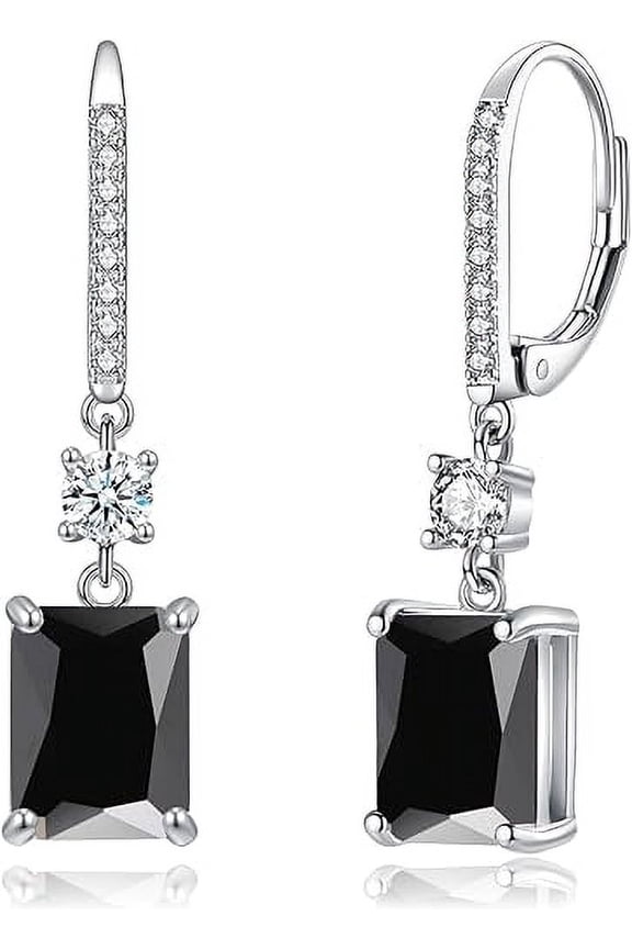 Divine Creation 925 Sterling Silver 2.00 Ct Radiant Cut Black Diamond Lever Back Drop Earring's 14K White Gold Plated For Women's