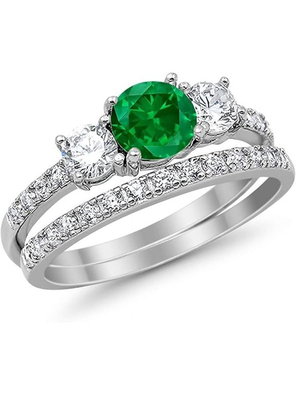 Divine Creation 925 Sterling Silver 2.00 Ct Round Cut Green Emerald Christmas Thanksgiving Engagement Wedding Bridal Ring Set 14K White Gold Plated For Women's -6