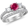 thumbnail image 1 of Divine Creation 925 Sterling Silver 2.00 Ct Round Cut Red Ruby Christmas Thanksgiving Engagement Wedding Bridal Ring Set 14K White Gold Plated For Women's -6, 1 of 3