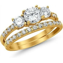 Divine Creation 925 Sterling Silver 2.00 Ct Round Cut White Dimaond Engagement Wedding Christmas Thanksgiving Bridal Ring Set 14K Yellow Gold Plated For Women's -7.5