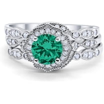 Divine Creation 925 Sterling Silver 2.45 Ct Round Cut Green Emerald Wedding Engagement Thanksgiving Christmas Bridal Ring Set 14K White Gold Plated For Women's -5.5