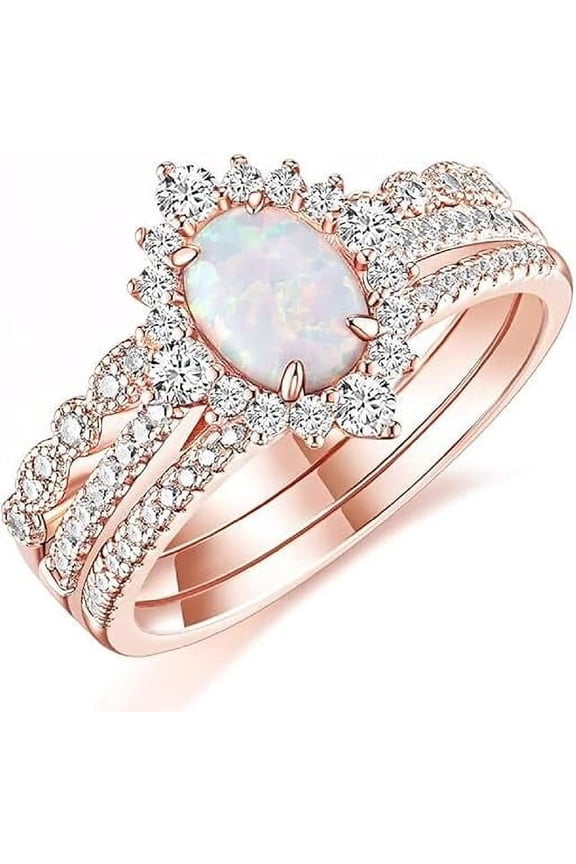 Divine Creation 925 Sterling Silver 2.50 Ct Oval Cut Fire Opal Wedding Engagement Thanksgiving Christmas Bridal Ring Set 14K Rose Gold Plated For Women's -4