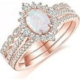thumbnail image 1 of Divine Creation 925 Sterling Silver 2.50 Ct Oval Cut Fire Opal Wedding Engagement Thanksgiving Christmas Bridal Ring Set 14K Rose Gold Plated For Women's -5.5, 1 of 1